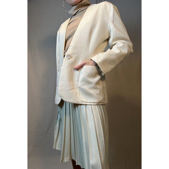 Vintage Perry Ellis Women's Beige Blazer Jacket, Size 8 Checkered - Picture 7 of 12
